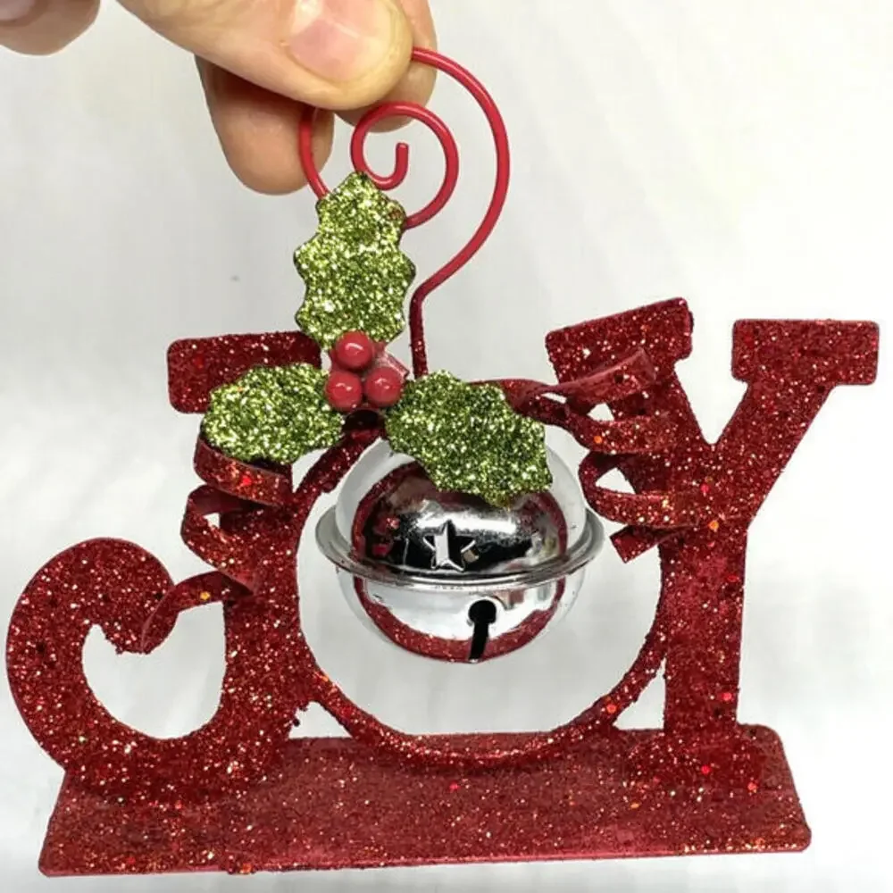 Metal Painted Santa Snowman Glitter Bell Christmas Ornaments LOT‎ of 6